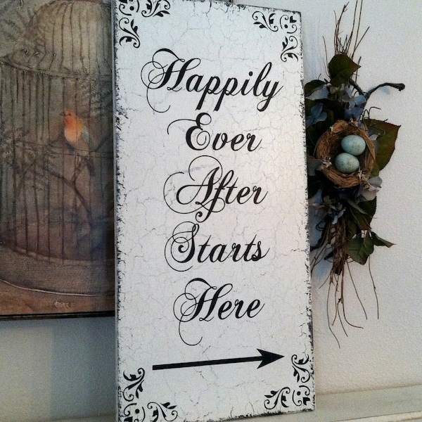 HAPPILY EVER AFTER Starts Here | Wedding Signs | Wood Wedding Signs | 24 x 12