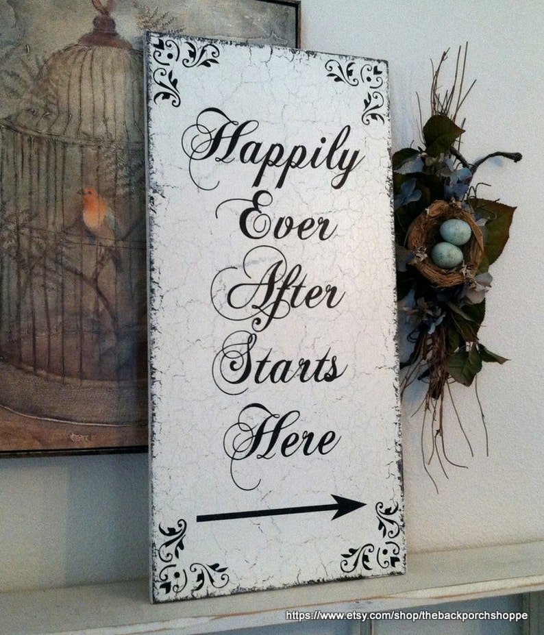24 x 12 HAPPILY EVER AFTER Starts Here Wood Wedding Signs Wedding Signs