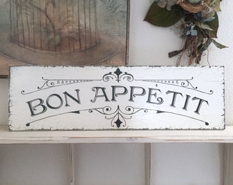 BON APPETIT, French Signs, Kitchen Signs, Bon Appetit Signs, Home Decor, 7 x 24