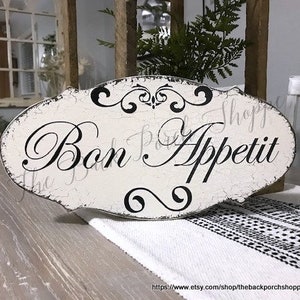 BON APPETIT, French Kitchen Signs, Shabby Vintage Style, 14 x 7