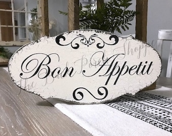 BON APPETIT, French Kitchen Signs, Shabby Vintage Style, 14 x 7