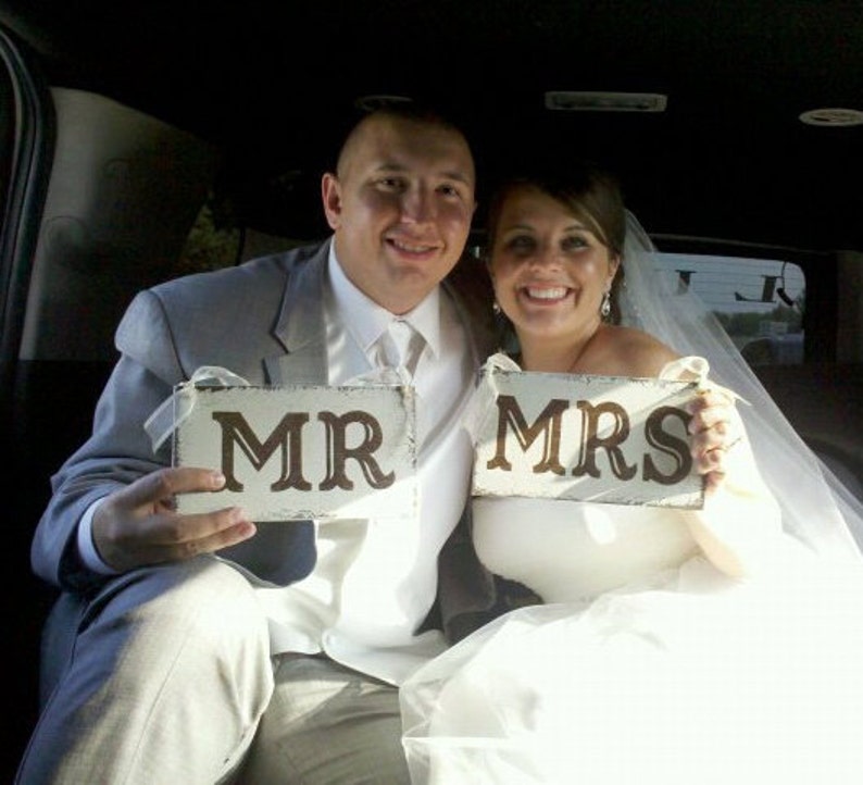 WEDDING Chair Signs MR. & MRS. Chair Signs Bride and Groom Signs 9 x 5 image 2