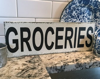 GROCERIES, Fixer Upper Style Sign, Grocery Sign, Kitchen Sign, 5.5 x 16