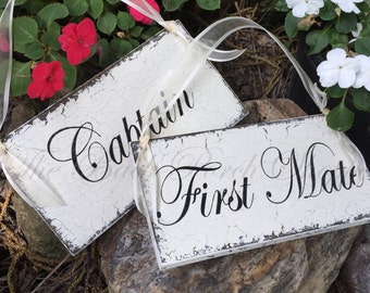 WEDDING SIGNS | Captain | First Mate | Bride and Groom | Mr. and Mrs. | 9 x 5 | Set of 2