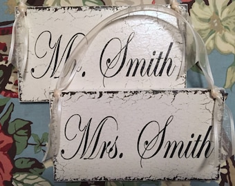 PERSONALIZED WEDDING CHAIR Signs, Mr. and Mrs., Bride and Groom, Wedding Decor, 9 x 5 Chair Signs