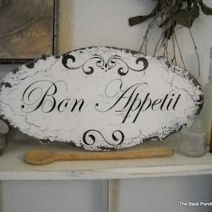 BON APPETIT, French Kitchen Signs, Shabby Vintage Style, 14 x 7