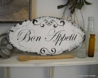 BON APPETIT, French Kitchen Signs, Shabby Vintage Style, 14 x 7