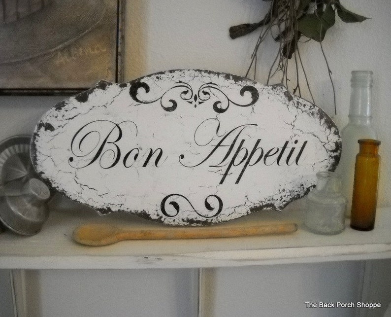 BON APPETIT, French Kitchen Signs, Shabby Vintage Style, 14 x 7 image 1
