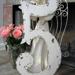 NUMBER 5 Shabby Cottage 2 ft FIVE Chippy French Chic Vintage Style 24 in tall image 1