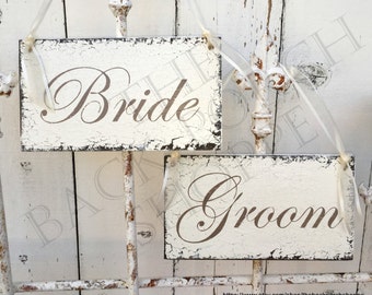 Wedding Signs, BRIDE and GROOM Signs, Chair Hangers, Chair Signs, Mr. and Mrs. Signs, Wood Wedding Signs, 9 x 5