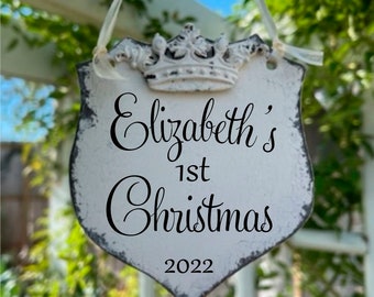 Christmas Ornament, FIRST CHRISTMAS ORNAMENT, Princess Ornament, Crown, Personalized Ornaments, 3 3/4 x 4 1/4