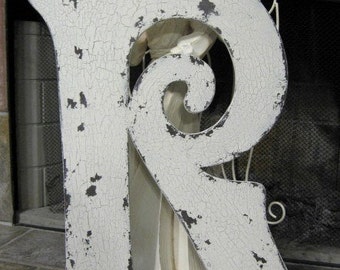 LETTER R 2 ft tall Vintage Style Wood Cut Out Signs, Guest Book, Save the Date, Shabby Cottage ANY LETTER A - Z