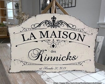 LA MAISON de NAME, Custom Family Name Sign, French Sign, 28 x 18