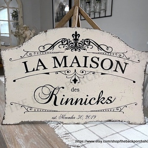 LA MAISON de NAME, Custom Family Name Sign, French Sign, 28 x 18