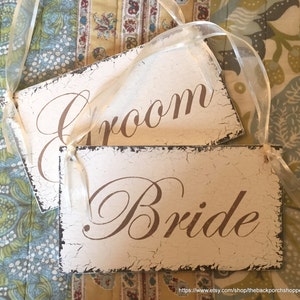 Wedding Signs, BRIDE and GROOM Signs, Chair Hangers, Chair Signs, Mr. and Mrs. Signs, Wood Wedding Signs, 9 x 5 image 3