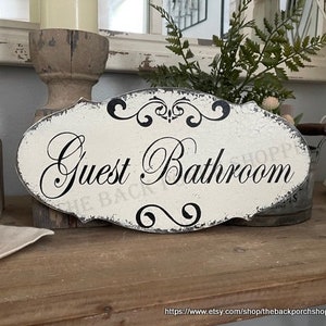 GUEST BATHROOM, Bathroom Sign, Vintage Style Signs, 14 x 7