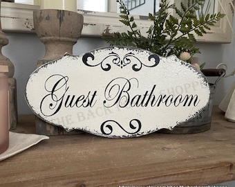 GUEST BATHROOM, Bathroom Sign, Vintage Style Signs, 14 x 7