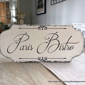 PARIS BISTRO, French Sign, Kitchen Sign, Paris Cafe Sign, 18 x 8