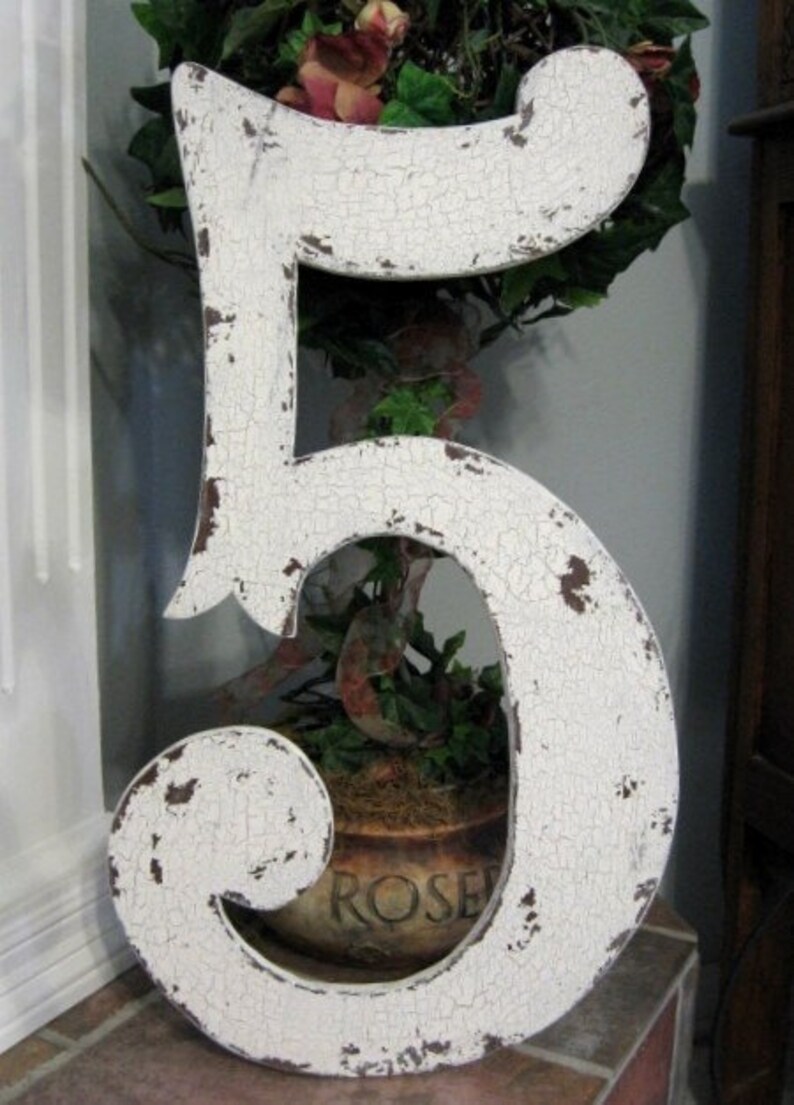 NUMBER 5 Shabby Cottage 2 ft FIVE Chippy French Chic Vintage Style 24 in tall image 2