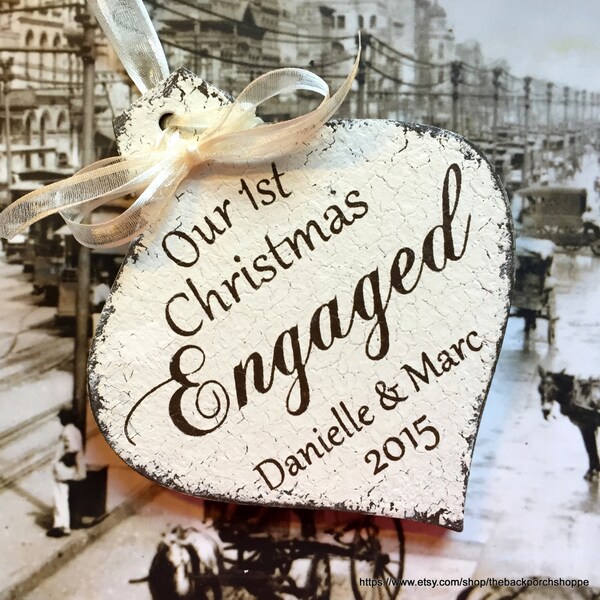 ENGAGED CHRISTMAS ORNAMENT, Mr. and Mrs. Christmas Ornament, Our 1st Christmas, 4 x 4.5