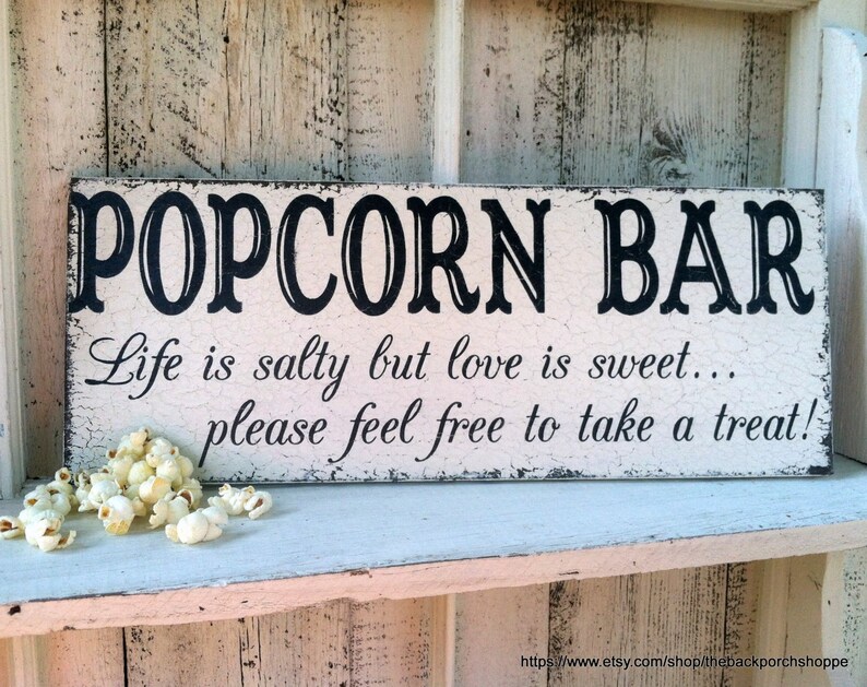 POPCORN BAR, Wedding Signs, Life is salty but love is sweet, Rustic Wedding Signs, 7 x 18 image 3