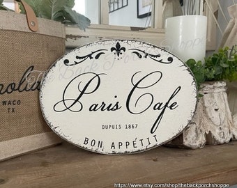 PARIS CAFE, Bon Appetit, French Sign, Kitchen Sign, Paris Cafe Sign, 12 x 8.75