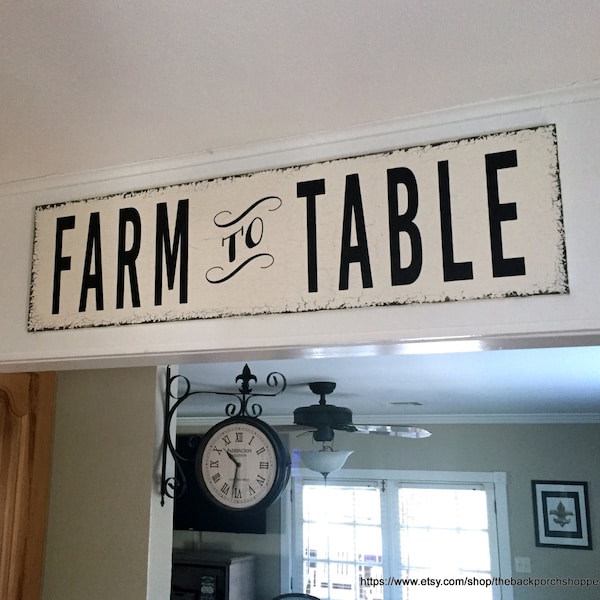 FARM TO TABLE, Farmhouse Sign, Fixer Upper Style Sign, Grocery Sign, Kitchen Sign, 32 x 8.5
