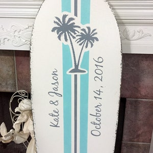 Wedding Guest Book Guest Book Alternative SURFBOARD SIGN, Wedding Signs, Beach Weddings, Palm Trees, 4 ft tall 48 x 15 image 1