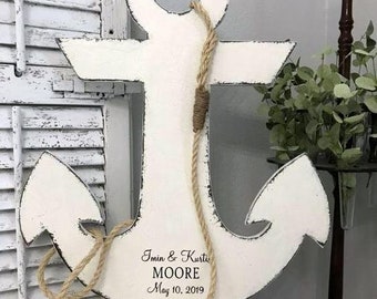 ANCHOR WEDDING GUESTBOOK, Wedding Sign, Nautical Guestbook, Guest Book Alternative, Bride and Groom, Beach Signs, Coastal Decor, 26" tall