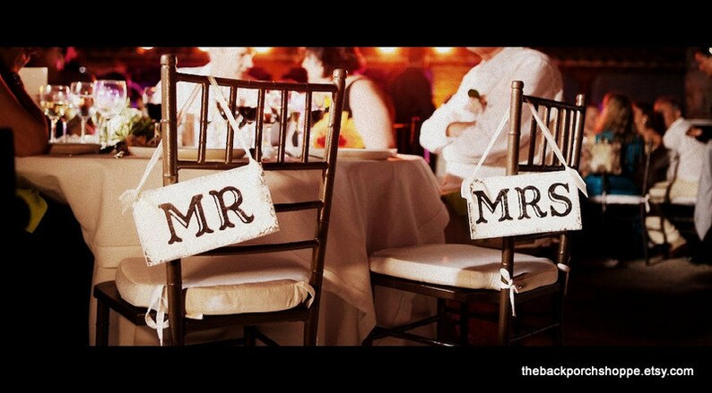 WEDDING Chair Signs MR. & MRS. Chair Signs Bride and Groom Signs 9 x 5 image 4