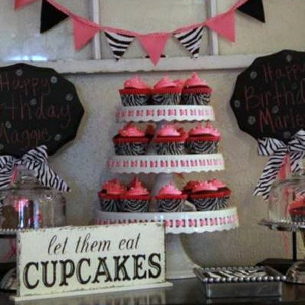 let them eat CUPCAKES Self Standing Table Sign Shabby Vintage Wedding Signs  4 3/4 x 12