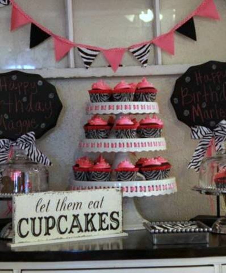 let them eat CUPCAKES Self Standing Table Sign Shabby Vintage Wedding Signs 4 3/4 x 12 image 1