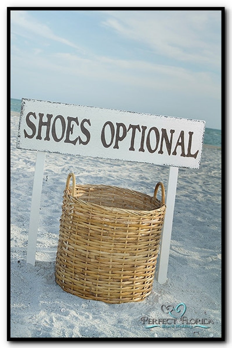 SHOES OPTIONAL Beach Wedding Signs INCLUDES 2 tall stakes 32 x 8 1/2 image 1