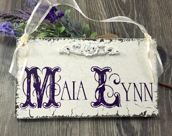 Personalized Name Sign, Bedroom Sign, Little Girl's Name Sign, 9 x 5