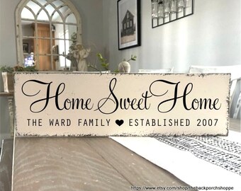 HOME SWEET HOME Sign, Family Name Sign, Wedding Sign, 7 x 24