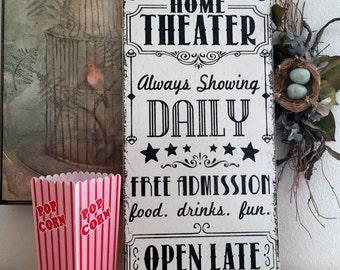 HOME THEATER SIGN, Movie Night Sign, Family Signs, Family Theater Sign, 12 x 24