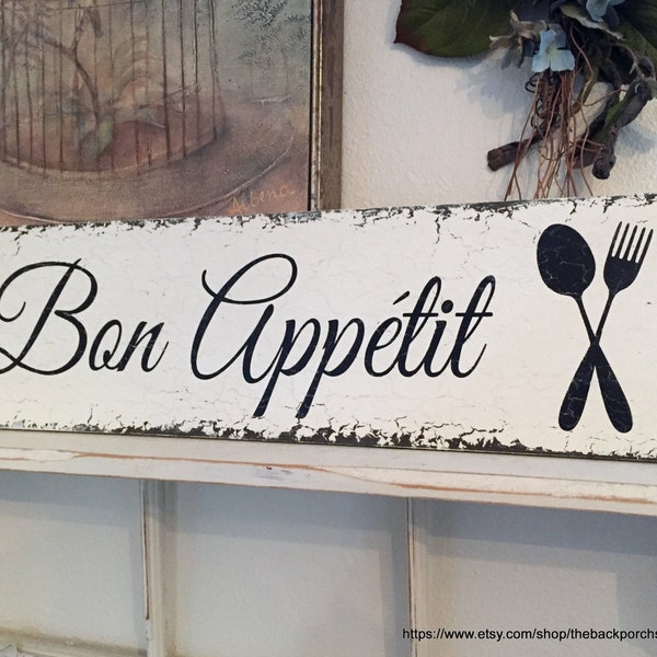 BON APPETIT, French Signs, Kitchen Signs, Bon Appetit Signs, Home Decor, 7 x 24