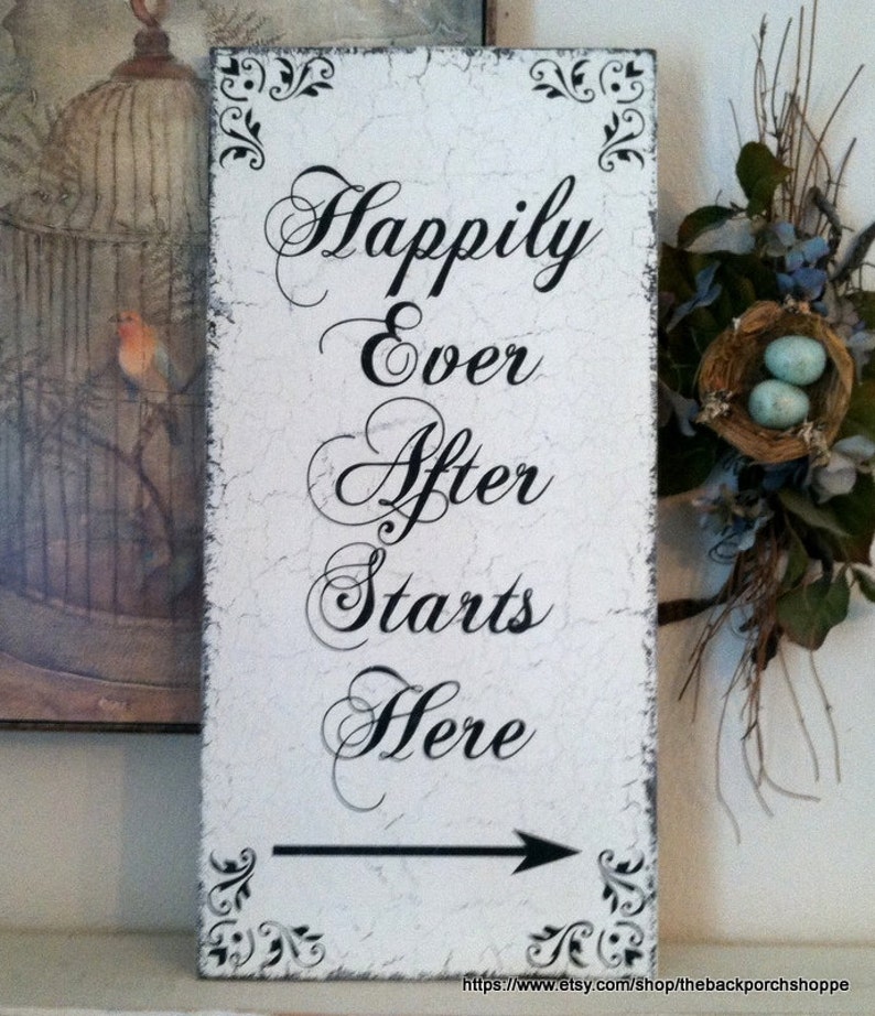 24 x 12 HAPPILY EVER AFTER Starts Here Wood Wedding Signs Wedding Signs
