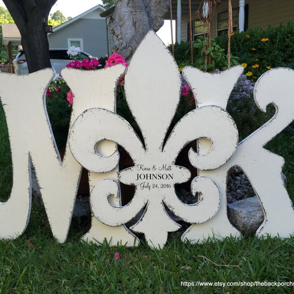 Wedding Guestbook Alternative, Wedding Signs, Guestbooks, Fleur de Lis, WOOD LETTERS, Large Wood Guestbooks, 24 to 29 in.