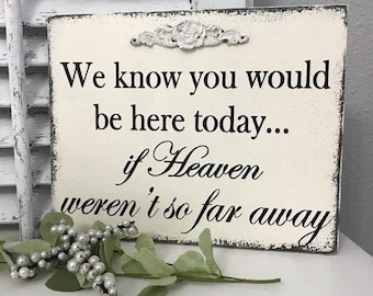 MEMORY TABLE SIGN, In Memory of Sign, Wedding Signs, We know you would be here today if heaven weren't so far away, 8 x 10