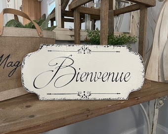 BIENVENUE, French Sign, Welcome Sign, Entrance Sign, Foyer Sign, 18 x 8