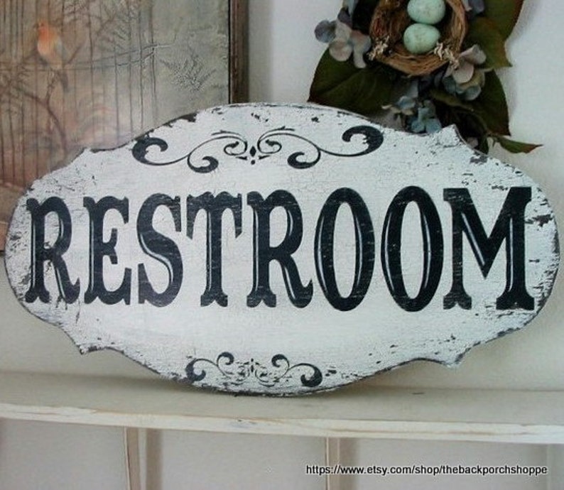 RESTROOM, RESTROOM Signs, Bathroom Signs, Restroom Decor, 24 x 12 image 1