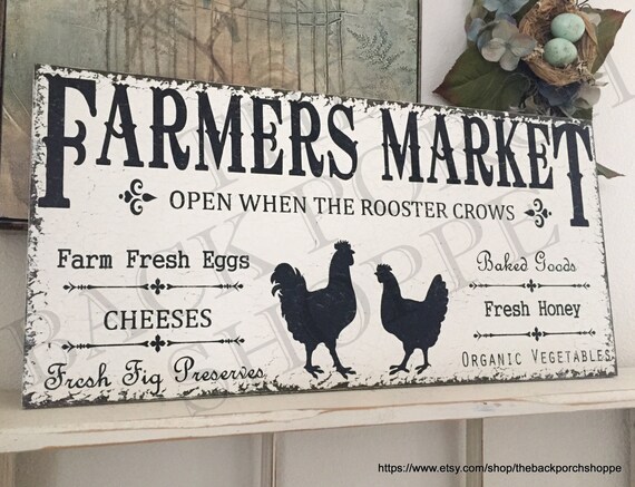 FARMERS MARKET SIGNS | Kitchen Signs | Chicken and Rooster | Fresh Eggs | Cheese | Honey | 12 x 24