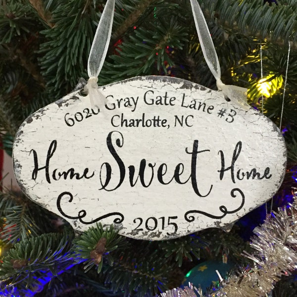 HOME SWEET HOME, New Home Address Ornament, Wood 2020 Christmas Ornaments, Family Christmas Ornaments, 3 1/4 x 5 1/2