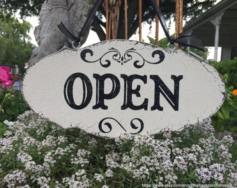 OPEN CLOSED Sign, Business Sign, Reversible Open Closed Signs, 7 x 14