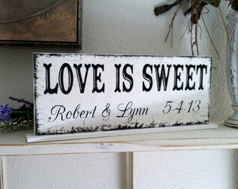 LOVE is SWEET | Personalized Wedding Sign | Bride & Groom Signs | Self Standing Wedding Signs 4 3/4 x 12