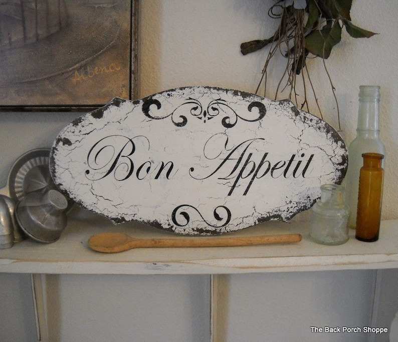 BON APPETIT, French Kitchen Signs, Shabby Vintage Style, 14 x 7 image 2