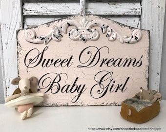 SWEET DREAMS, Sweet Dreams Sign, BLUSH Pink, Sweet Dreams Baby Girl,  Baby Signs, Nursery Signs, 13 x 9