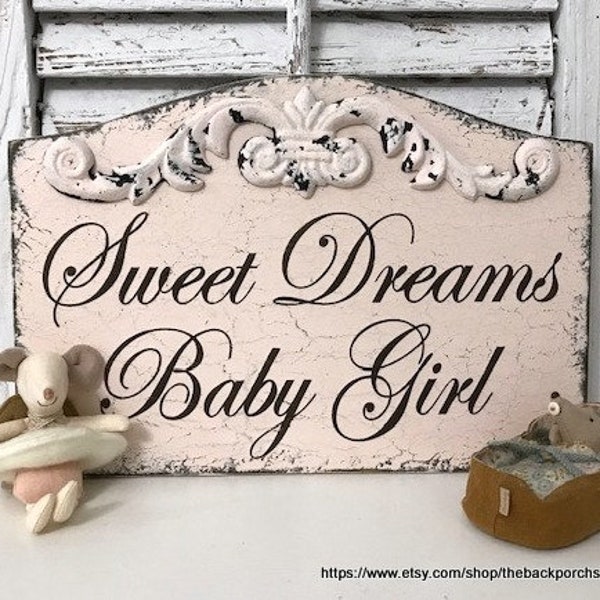 SWEET DREAMS, Sweet Dreams Sign, BLUSH Pink, Sweet Dreams Baby Girl,  Baby Signs, Nursery Signs, 13 x 9