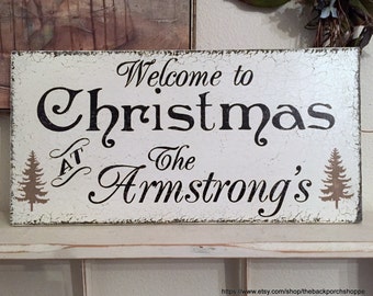 Christmas Sign, PERSONALIZED CHRISTMAS SIGN, Welcome sign, 9 x 18